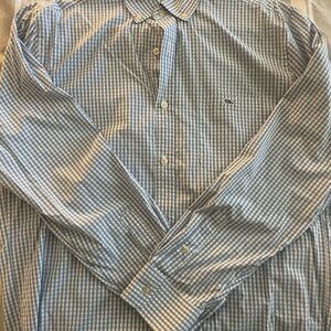 Vineyard Vines Men's Blue and White Checkered Shirt